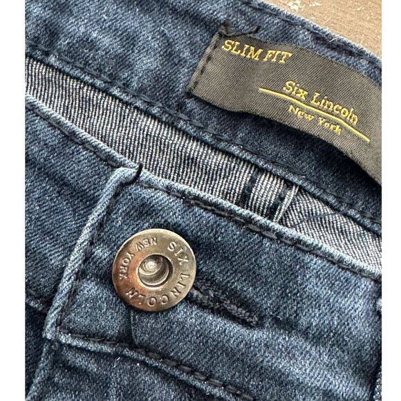 Six Lincoln New York MENs Slim Fit Jeans Size 32 Dark Wash Denim Casual Pants - Picture 10 of 12